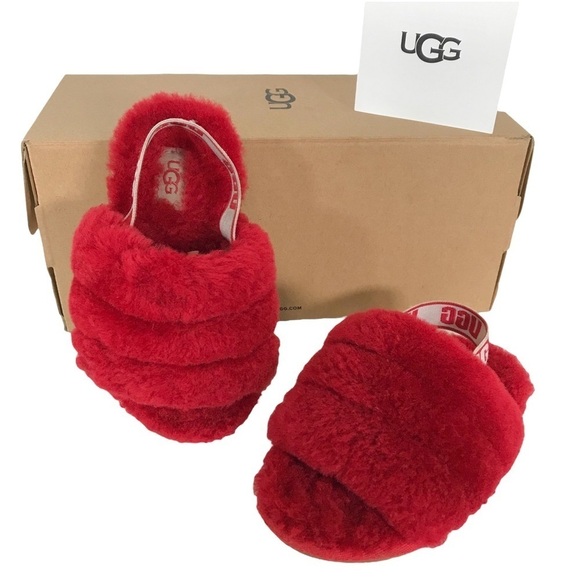 Ugg Red Fluff Yeah Slides Sandals Size 9 - Picture 1 of 14